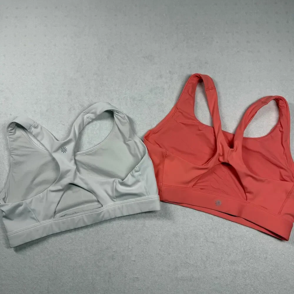Athleta Sports Bra Lot of 2 Women’s Medium Gray Coral Racerback No Pads